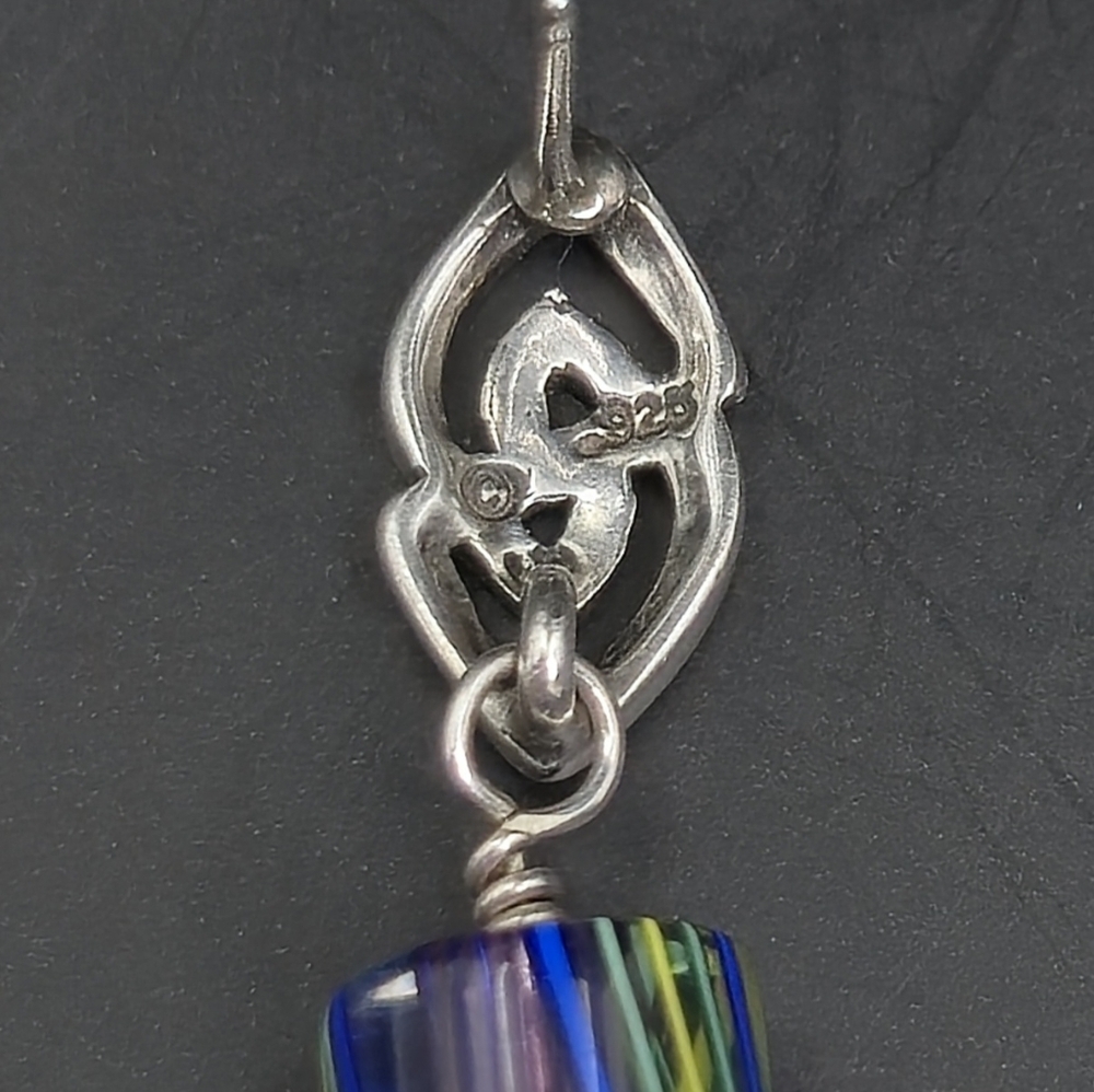 Vintage Sterling Silver Celtic Knot Glass Cane Post Earrings - Picture 2 of 2